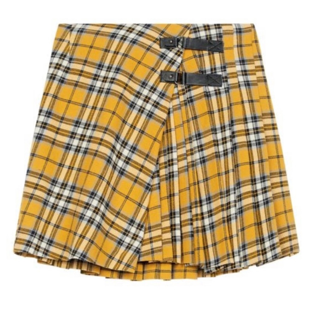 Maje Tartan Plaid Yellow Black Mini Skirt